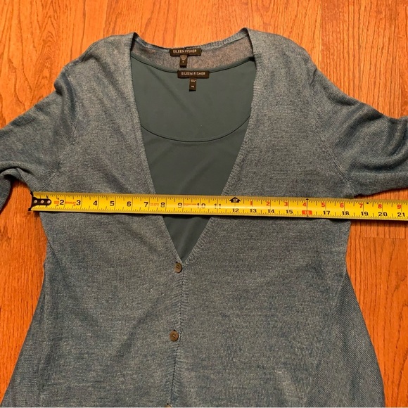 Eileen Fisher Linen Button Up Asymmetrical Cardigan Sweater with Silk Tank Top - Picture 8 of 16